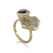 Todd Reed ring with a rough diamond (6.11ctw) and brilliant cut diamond (3.26ctw) in 18k yellow gold.